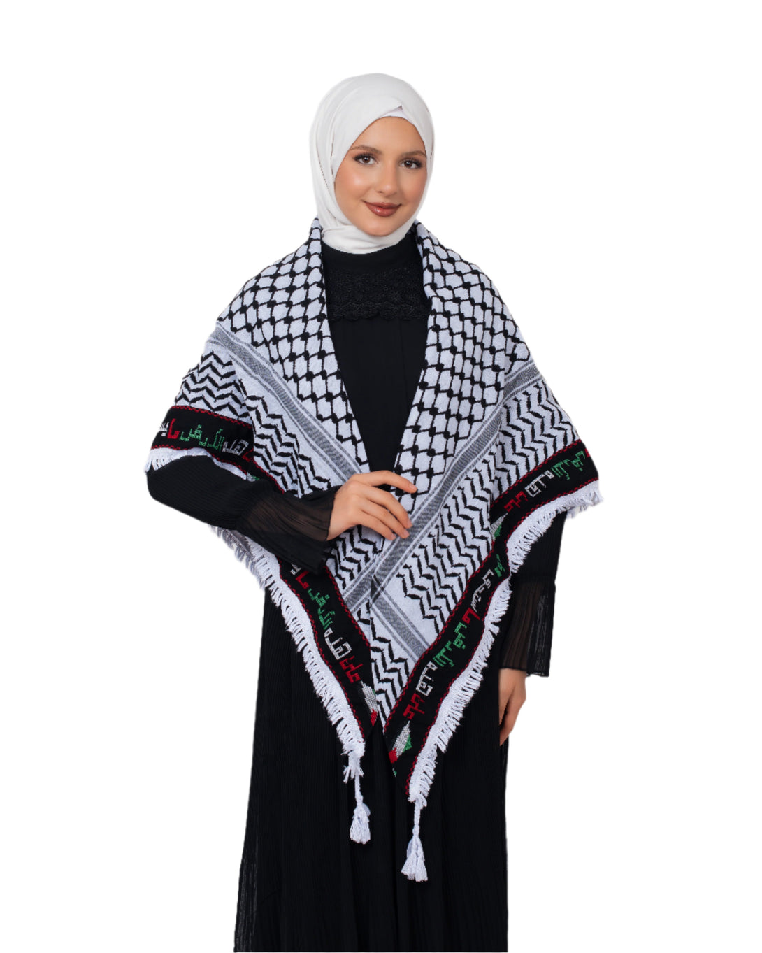 Zaytoon Gift Pushpa Black Checkered Palestinian Arabic Proverb Keffiyeh Tasseled Palestinian Scarf