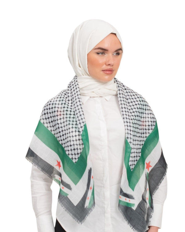 Zaytoon Gift Scarf Syrian Flag Framed Scarf Keffiyeh Colorful Plaid Womens Scarf S100028