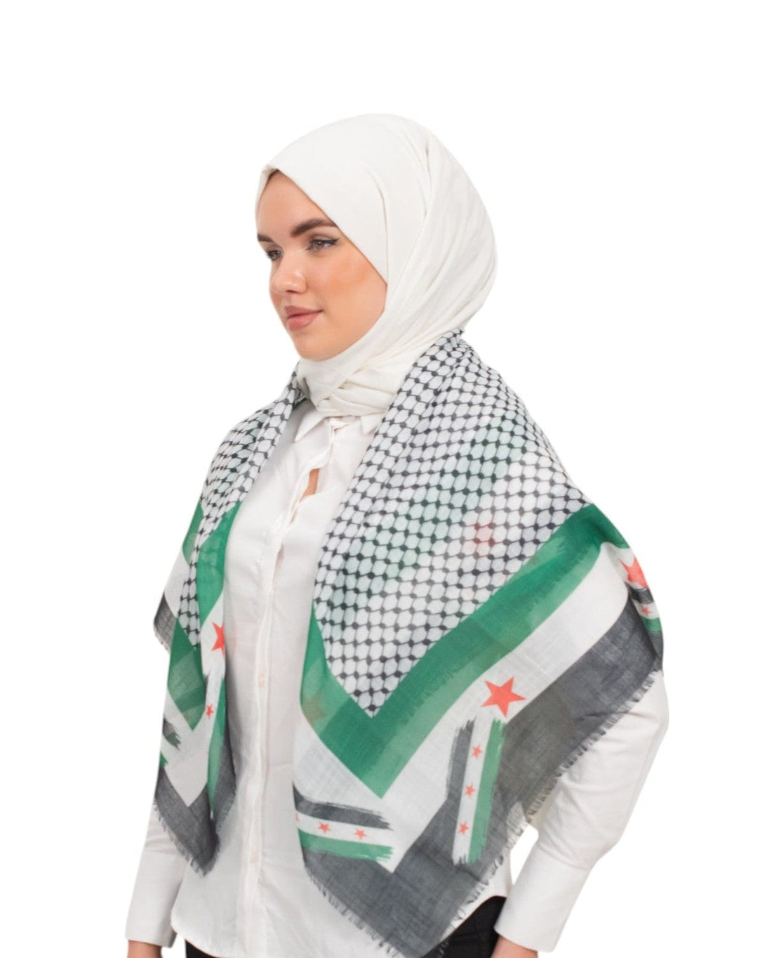 Zaytoon Gift Scarf Syrian Flag Framed Scarf Keffiyeh Colorful Plaid Womens Scarf S100028