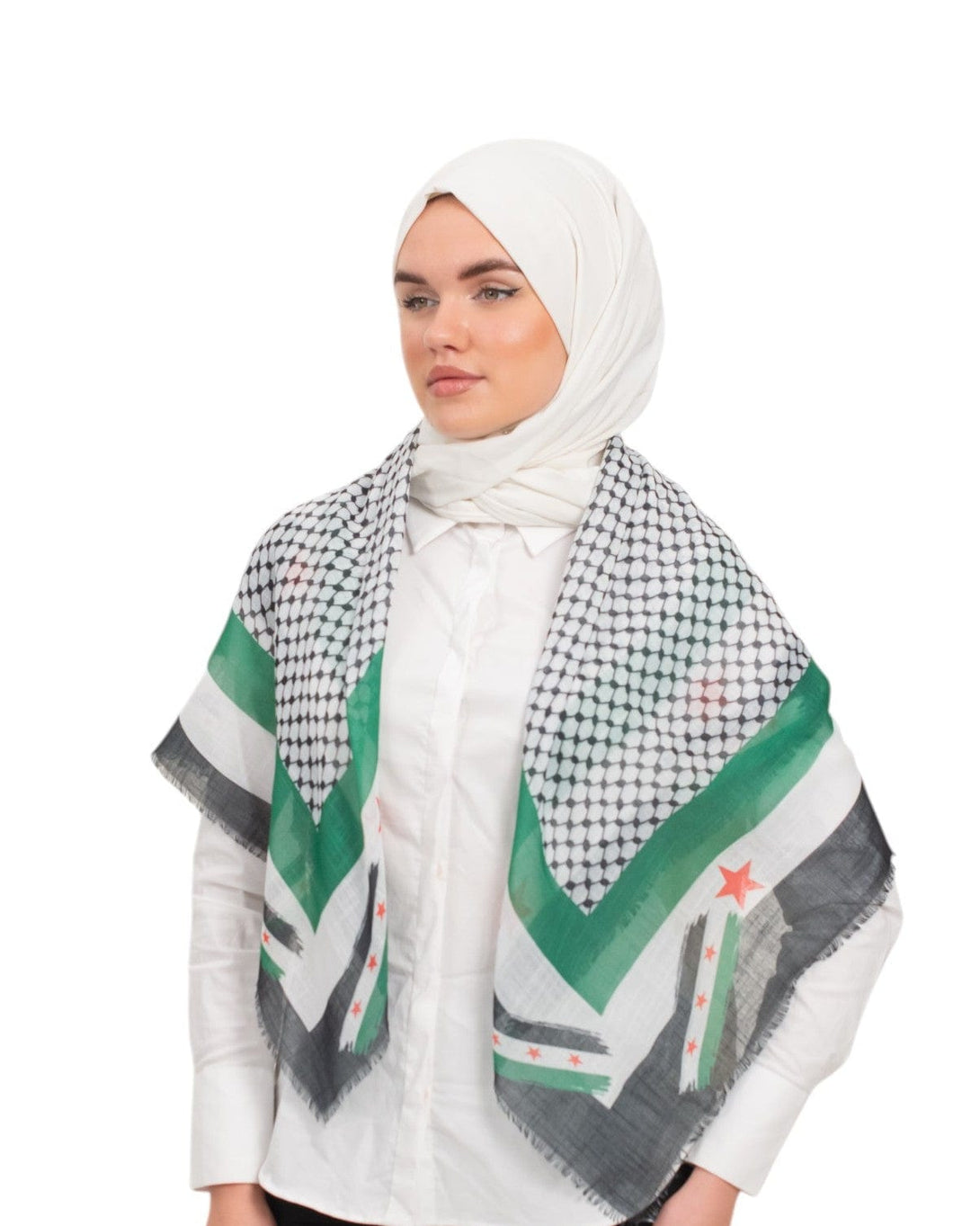 Zaytoon Gift Scarf Syrian Flag Framed Scarf Keffiyeh Colorful Plaid Womens Scarf S100028