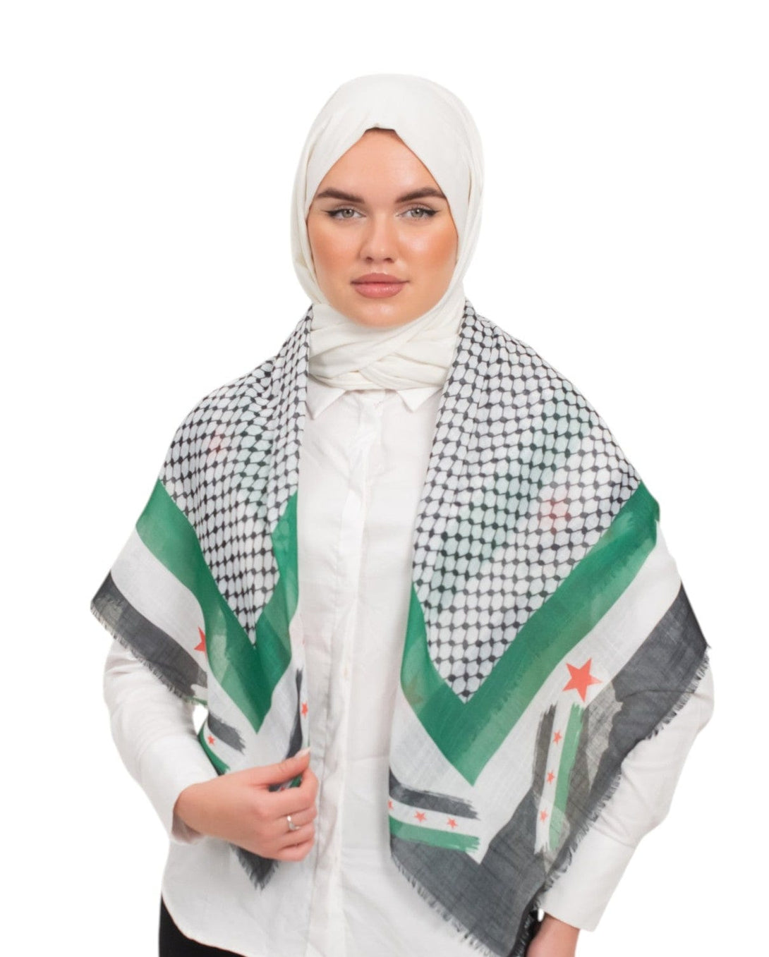 Zaytoon Gift Scarf Syrian Flag Framed Scarf Keffiyeh Colorful Plaid Womens Scarf S100028