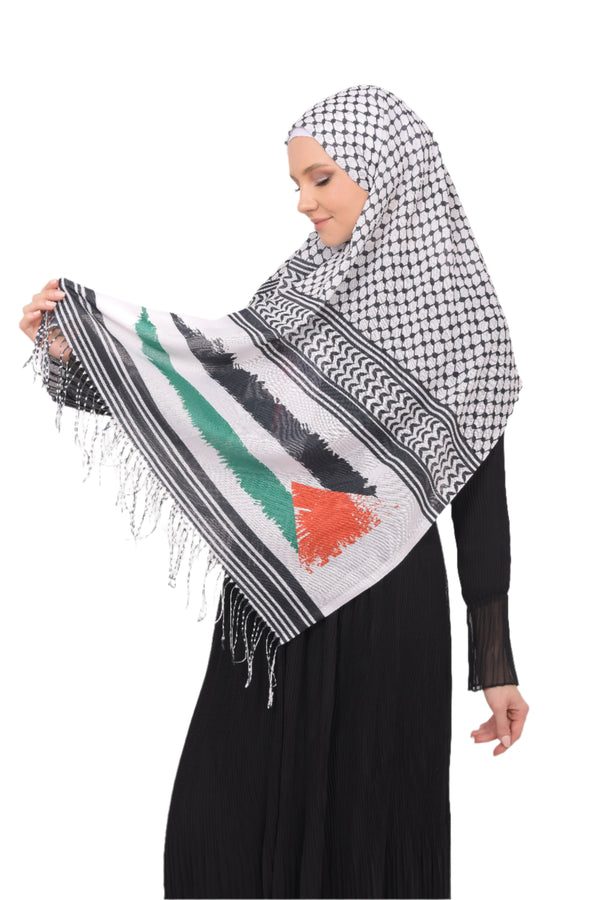 Zaytoon Gift Shawl Keffiyeh hijab modal with palastine flag