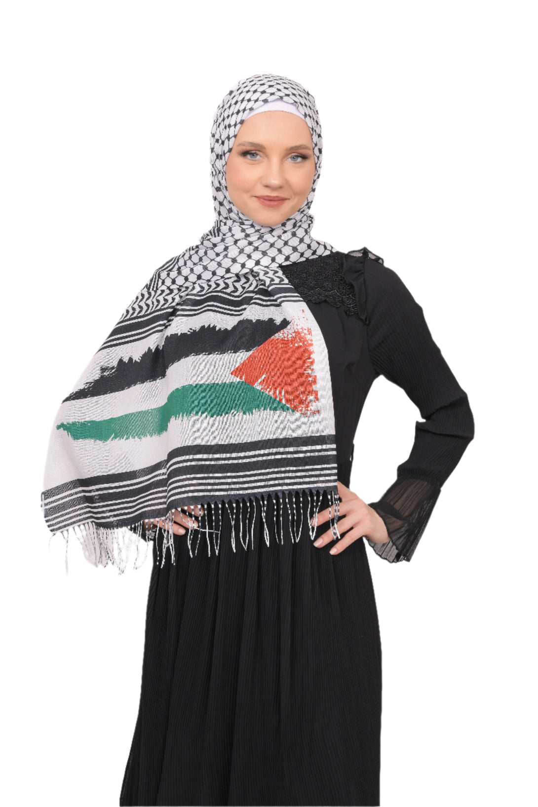 Zaytoon Gift Shawl Keffiyeh hijab modal with palastine flag