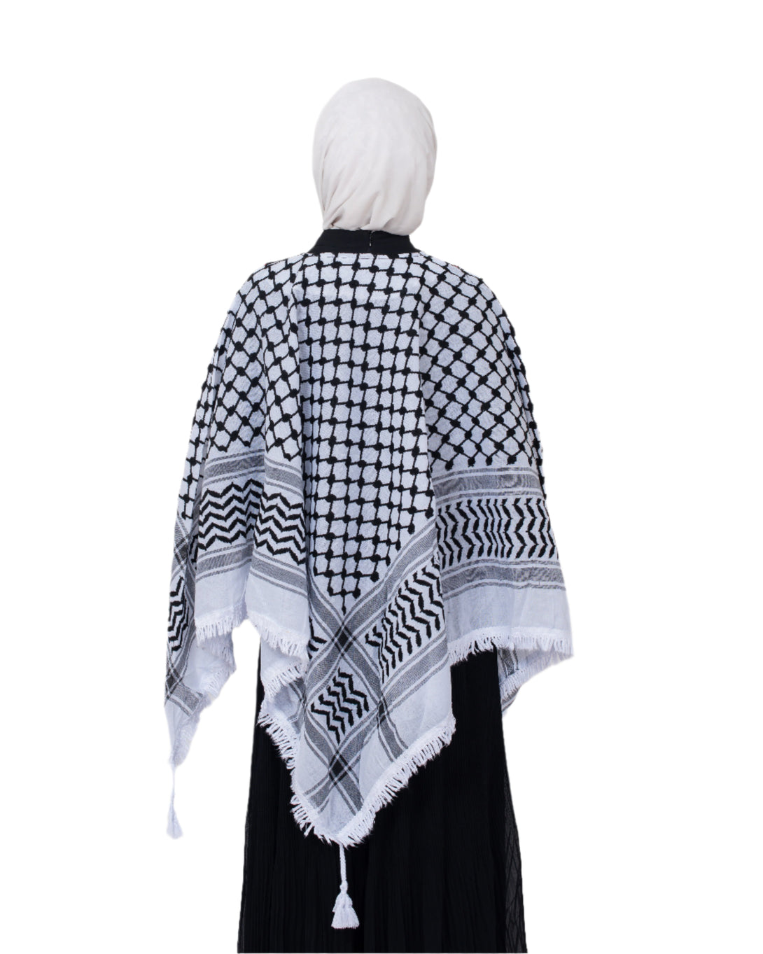 Zaytoon Gift Shawl Palestinian Traditional and Flag Embroidered Keffiyeh Patterned Cape Bansho