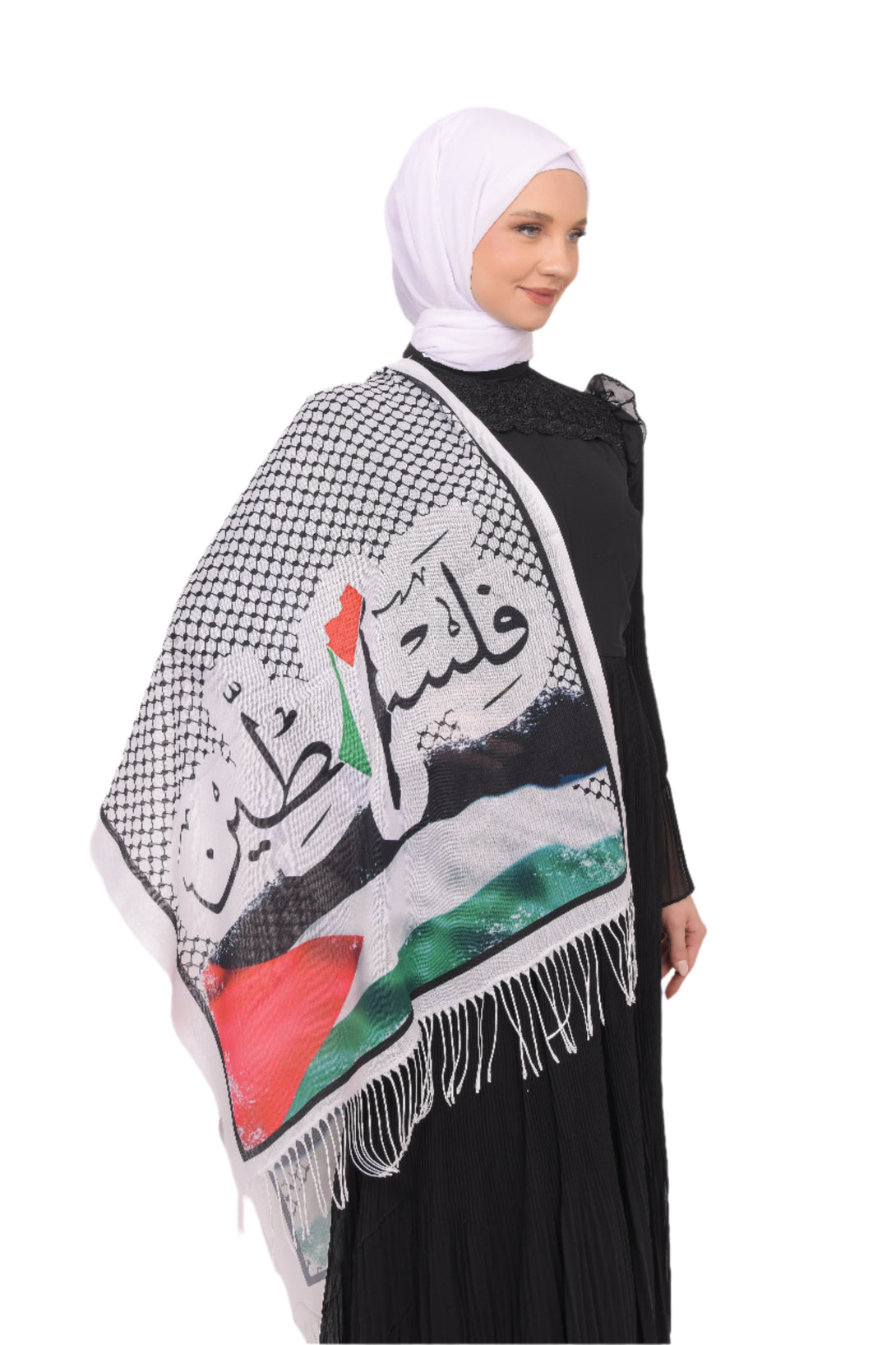 Zaytoon Gift Shawl Scarves Palestinian Arabic Calligraphy Name and Keffiyeh Flag