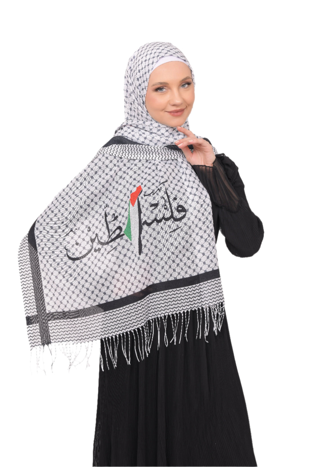 Zaytoon Gift Shawl Scarves Palestinian Arabic Calligraphy Name and Keffiyeh Map