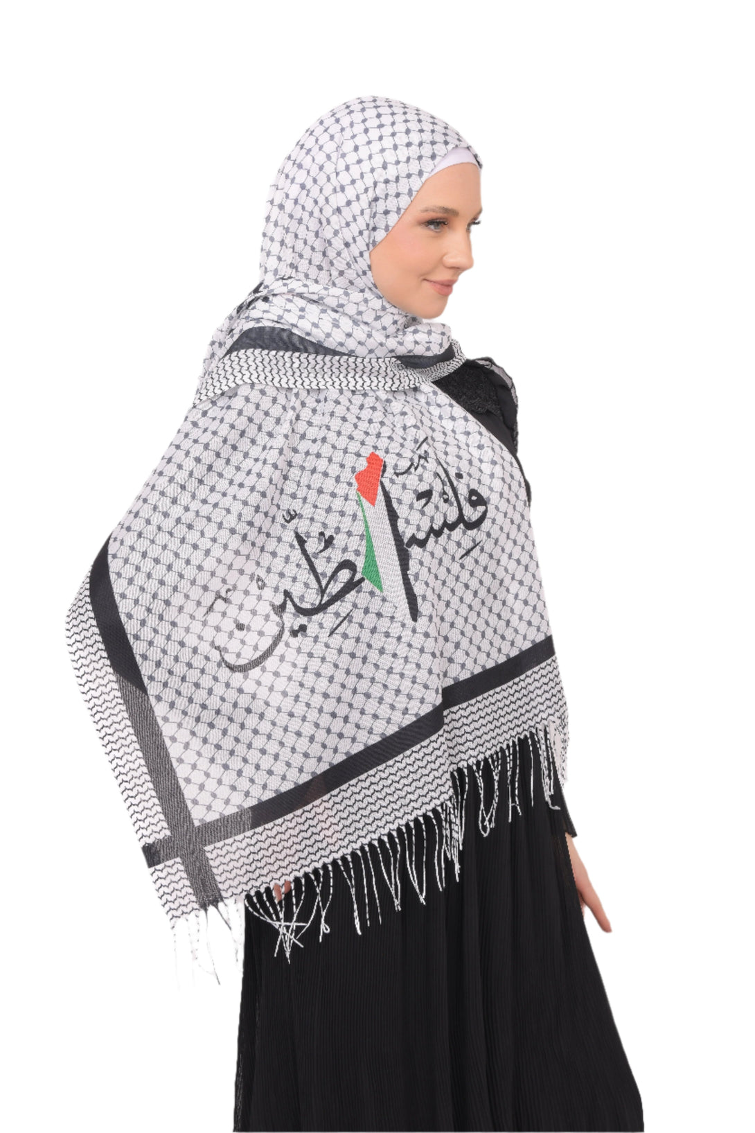 Zaytoon Gift Shawl Scarves Palestinian Arabic Calligraphy Name and Keffiyeh Map