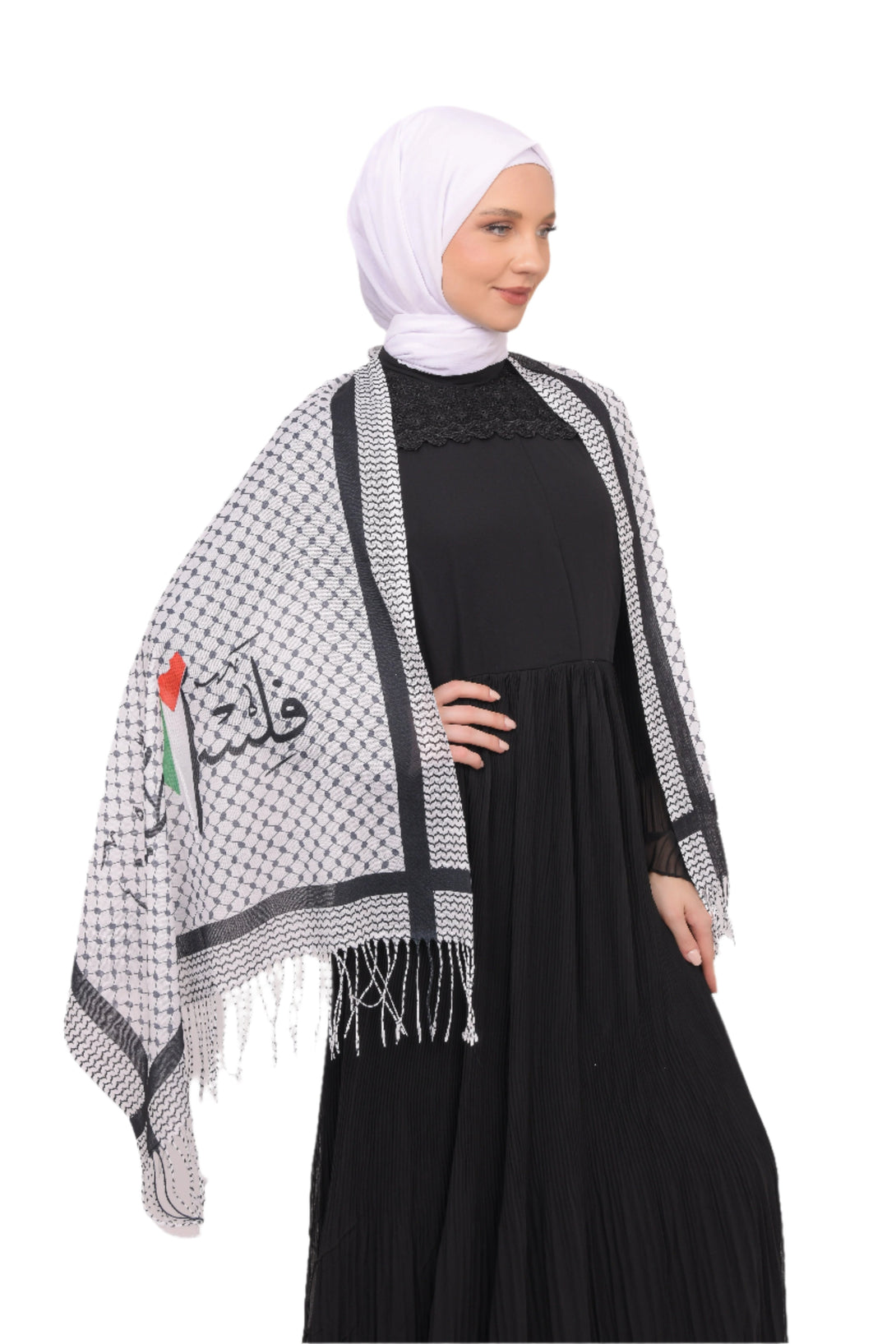 Zaytoon Gift Shawl Scarves Palestinian Arabic Calligraphy Name and Keffiyeh Map