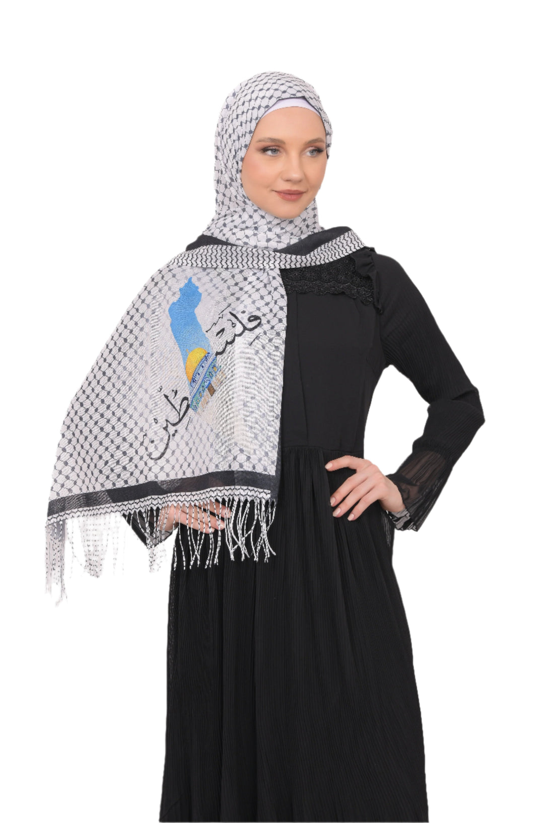 Zaytoon Gift Shawl Scarves Palestinian Arabic Calligraphy Name and Map with Jerusalem Printed