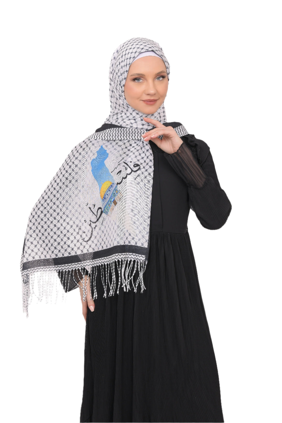 Zaytoon Gift Shawl Scarves Palestinian Arabic Calligraphy Name and Map with Jerusalem Printed