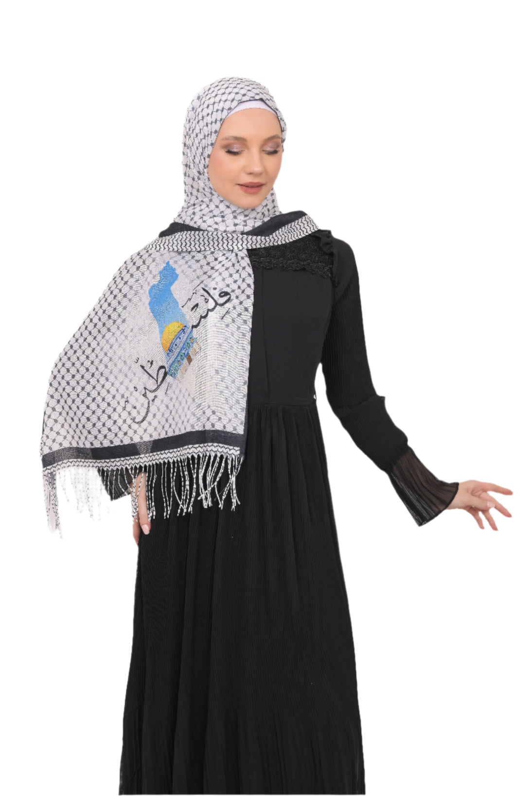 Zaytoon Gift Shawl Scarves Palestinian Arabic Calligraphy Name and Map with Jerusalem Printed