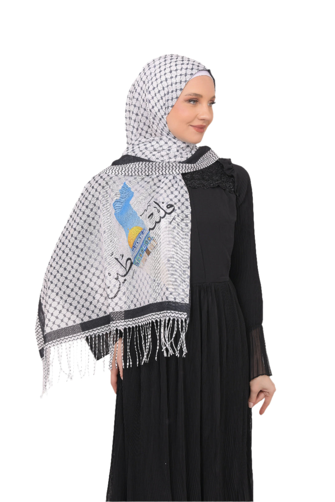 Zaytoon Gift Shawl Scarves Palestinian Arabic Calligraphy Name and Map with Jerusalem Printed