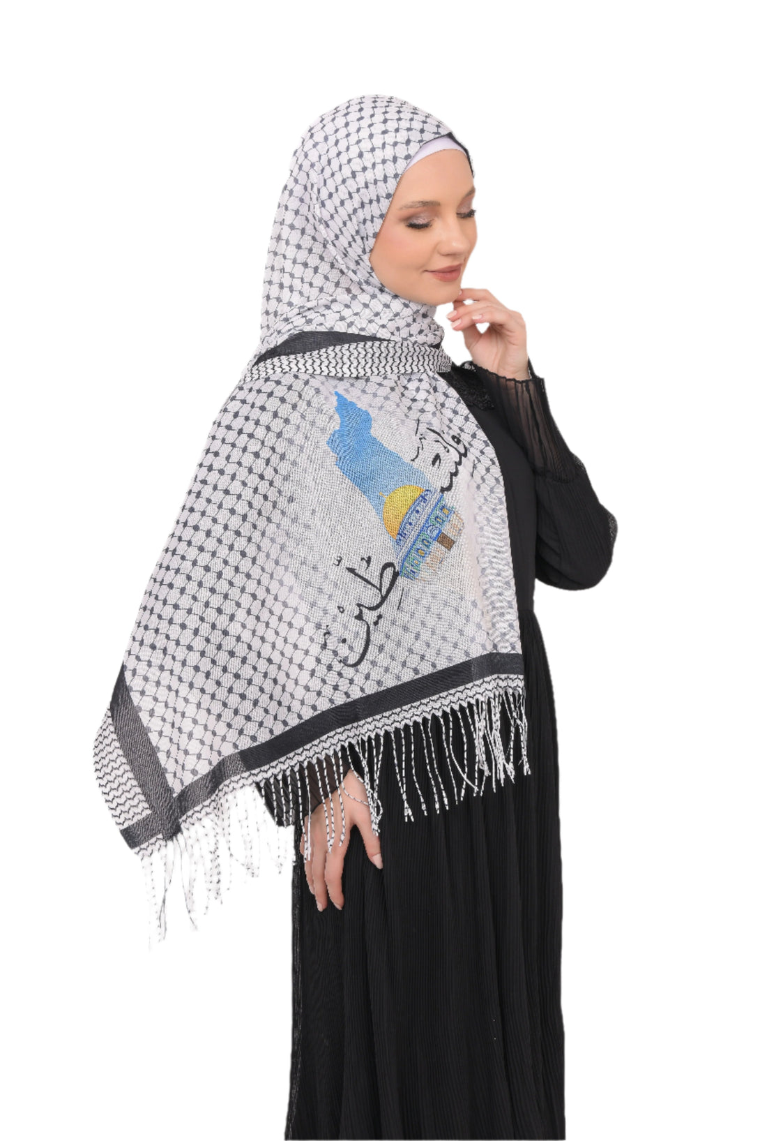 Zaytoon Gift Shawl Scarves Palestinian Arabic Calligraphy Name and Map with Jerusalem Printed