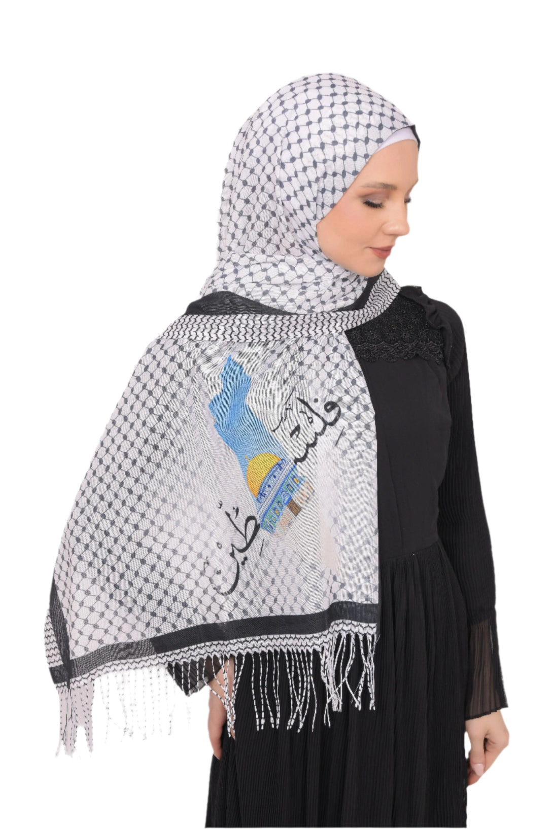 Zaytoon Gift Shawl Scarves Palestinian Arabic Calligraphy Name and Map with Jerusalem Printed