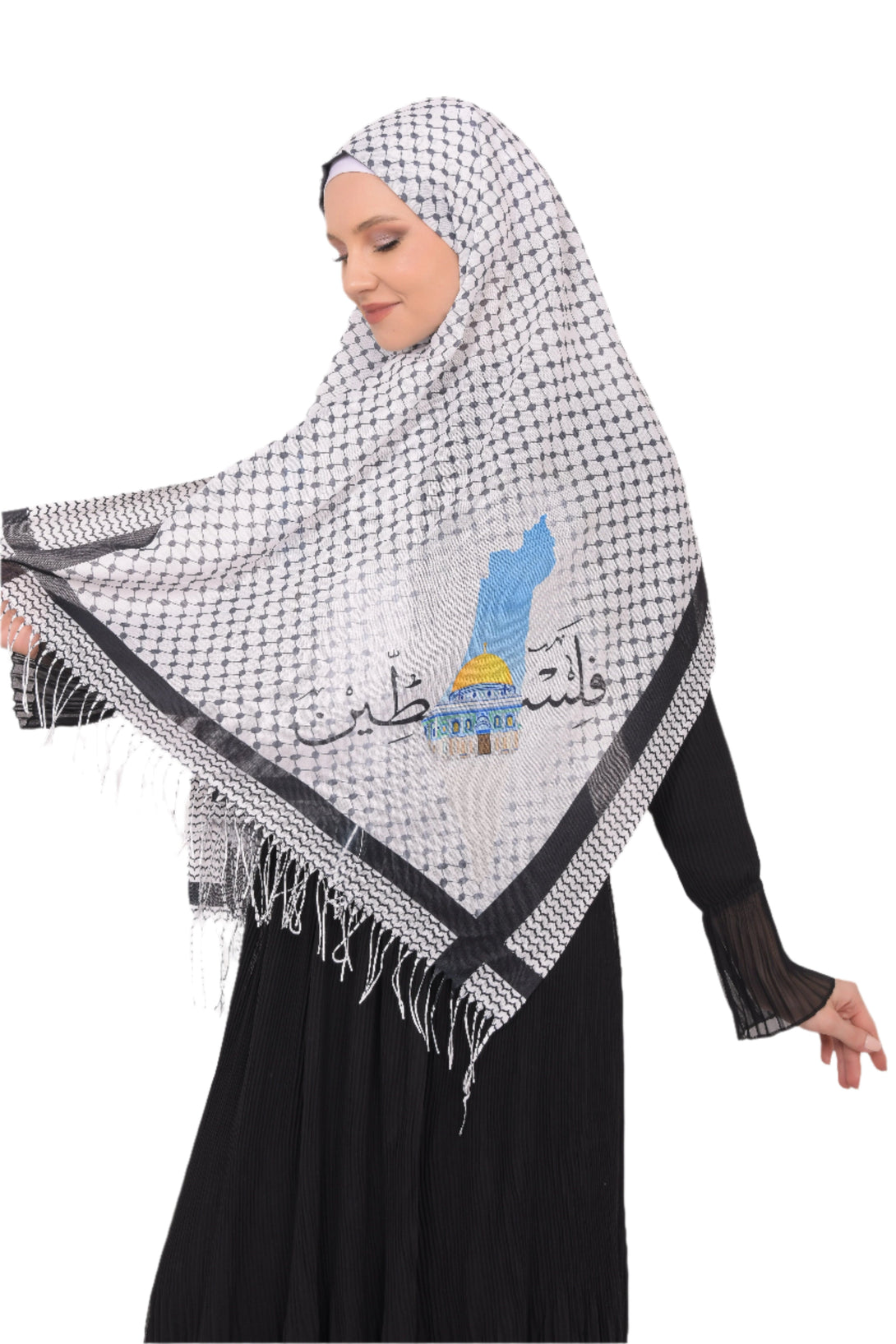 Zaytoon Gift Shawl Scarves Palestinian Arabic Calligraphy Name and Map with Jerusalem Printed