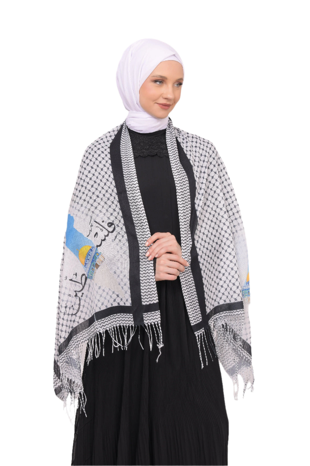 Zaytoon Gift Shawl Scarves Palestinian Arabic Calligraphy Name and Map with Jerusalem Printed