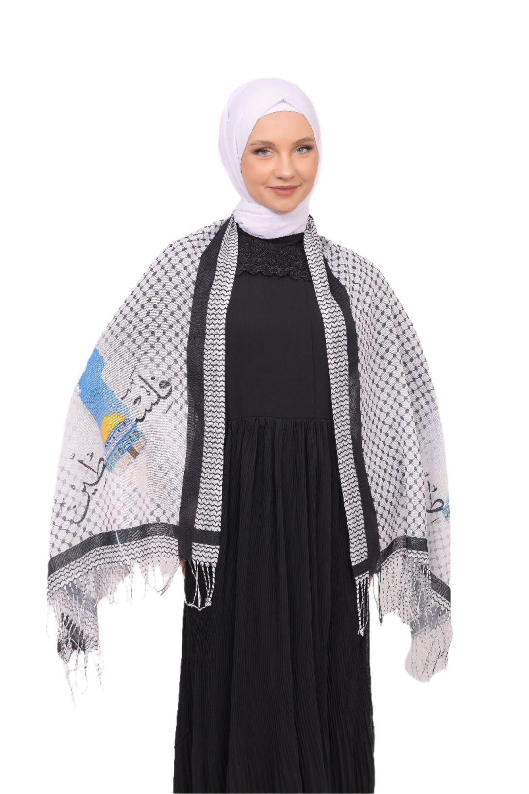 Zaytoon Gift Shawl Scarves Palestinian Arabic Calligraphy Name and Map with Jerusalem Printed