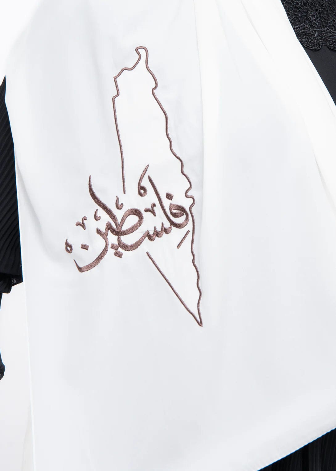 Zaytoon Gift Shawl Sugar polyester shawl with Palestine map embroidery and the word Palestine in brown