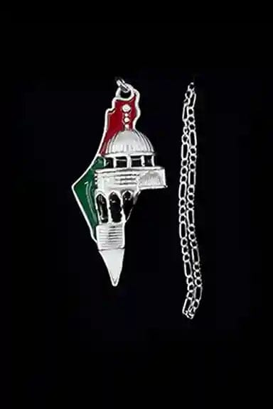 Zaytoon Gift Silver Necklace Big Dainty Palestine Colored Map with Dome Of The Rock Necklace 925 Silver