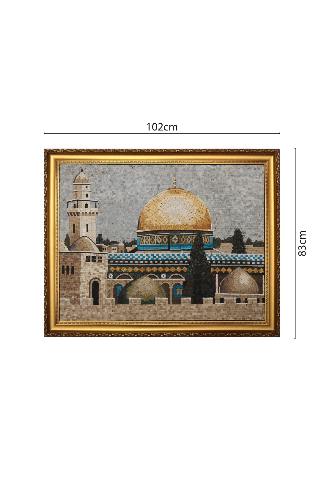 Zaytoon Gift Wall Decorations Dome of the Rock Art Mosaic Stone Panel Large Size Gold Frame