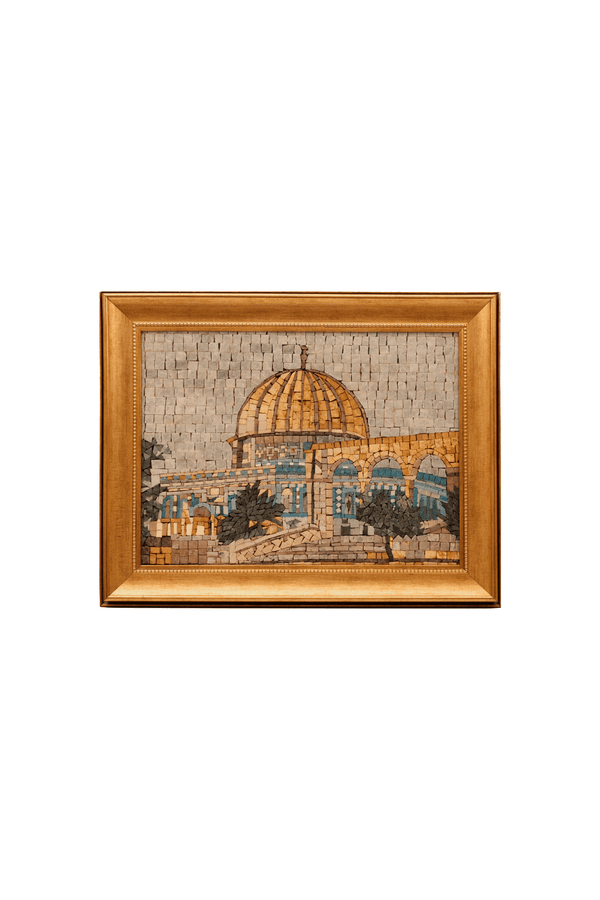 Zaytoon Gift Wall Decorations Mosaic Art Panel of Dome of the Rock with Al-Aqsa Mosque Gate Medium Size Gold Frame