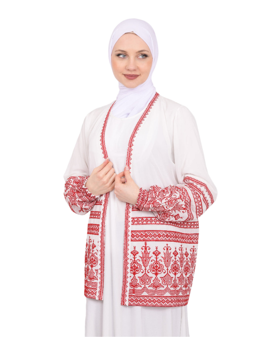 Zaytoon Gift Women's Cup Pink White And Red Embroidery Tatreez Jacket