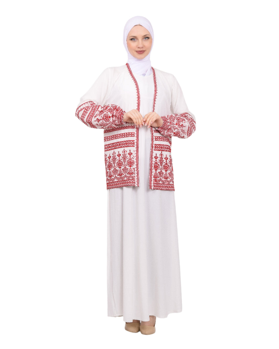 Zaytoon Gift Women's Cup Pink White And Red Embroidery Tatreez Jacket