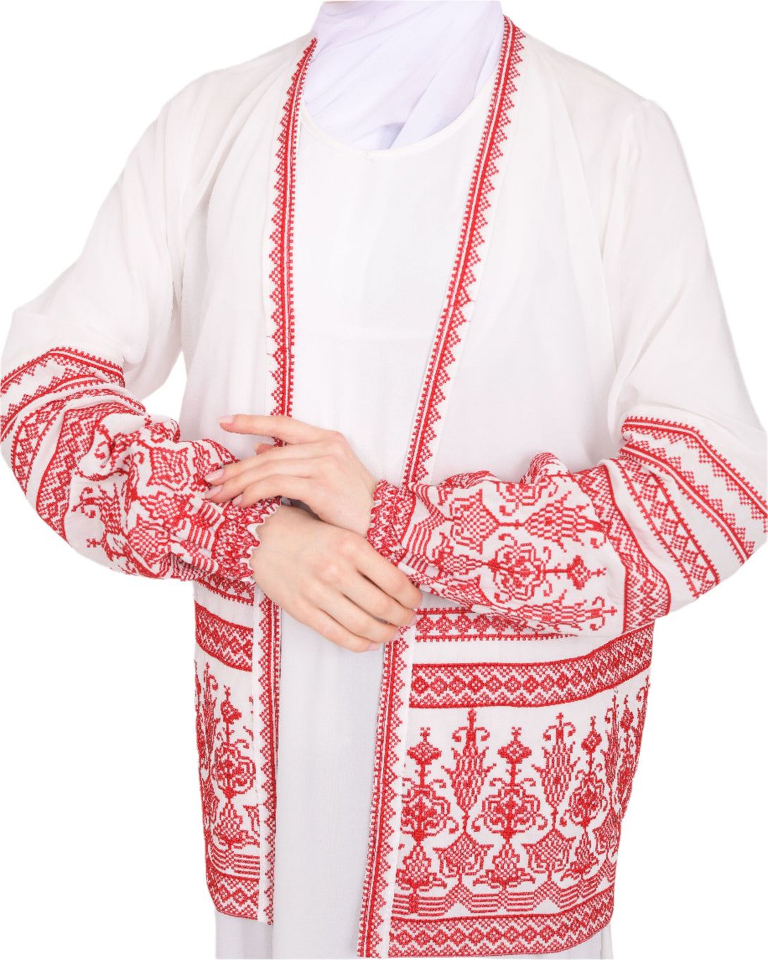 Zaytoon Gift Women's Cup Pink White And Red Embroidery Tatreez Jacket