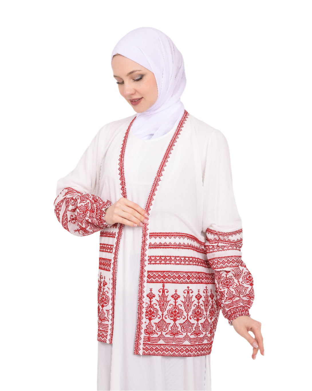 Zaytoon Gift Women's Cup Pink White And Red Embroidery Tatreez Jacket