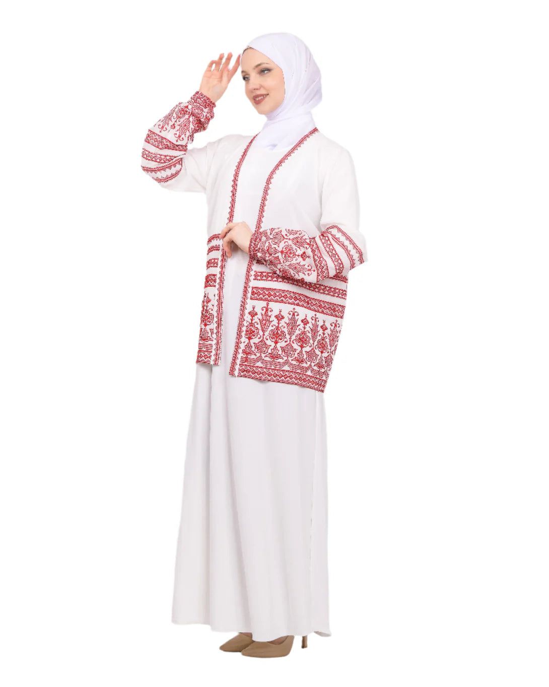 Zaytoon Gift Women's Cup Pink White And Red Embroidery Tatreez Jacket