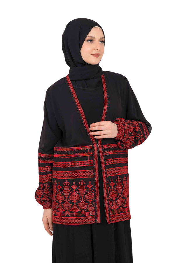 Zaytoon Gift Women's Cup Zaytoon® Red and Black Embroidery Tatreez Jacket