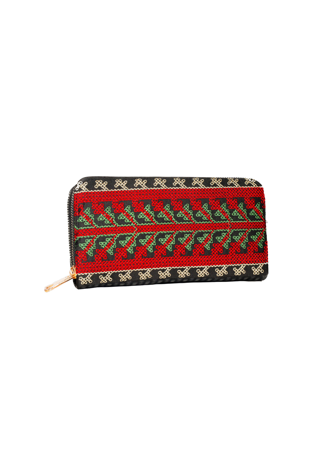 Zaytoon Gift Women's Wallet Palestinian Traditional Colorful Embroidered Red And Green And Beige Double Zipper Women's Large Wallet