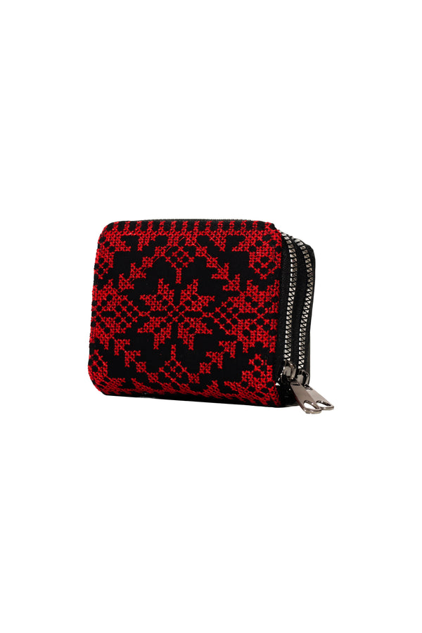 Zaytoon Gift Women's Wallet Palestinian Traditional Colorful Embroidered Red Double Zipper Women's Small Wallet