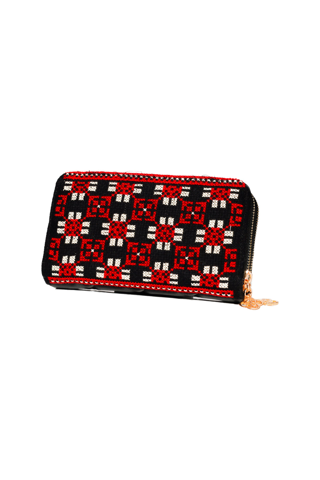 Zaytoon Gift Women's Wallet Palestinian Traditional Colorful Hand Embroidered Red and Beige Double Zipper Women's Large Wallet