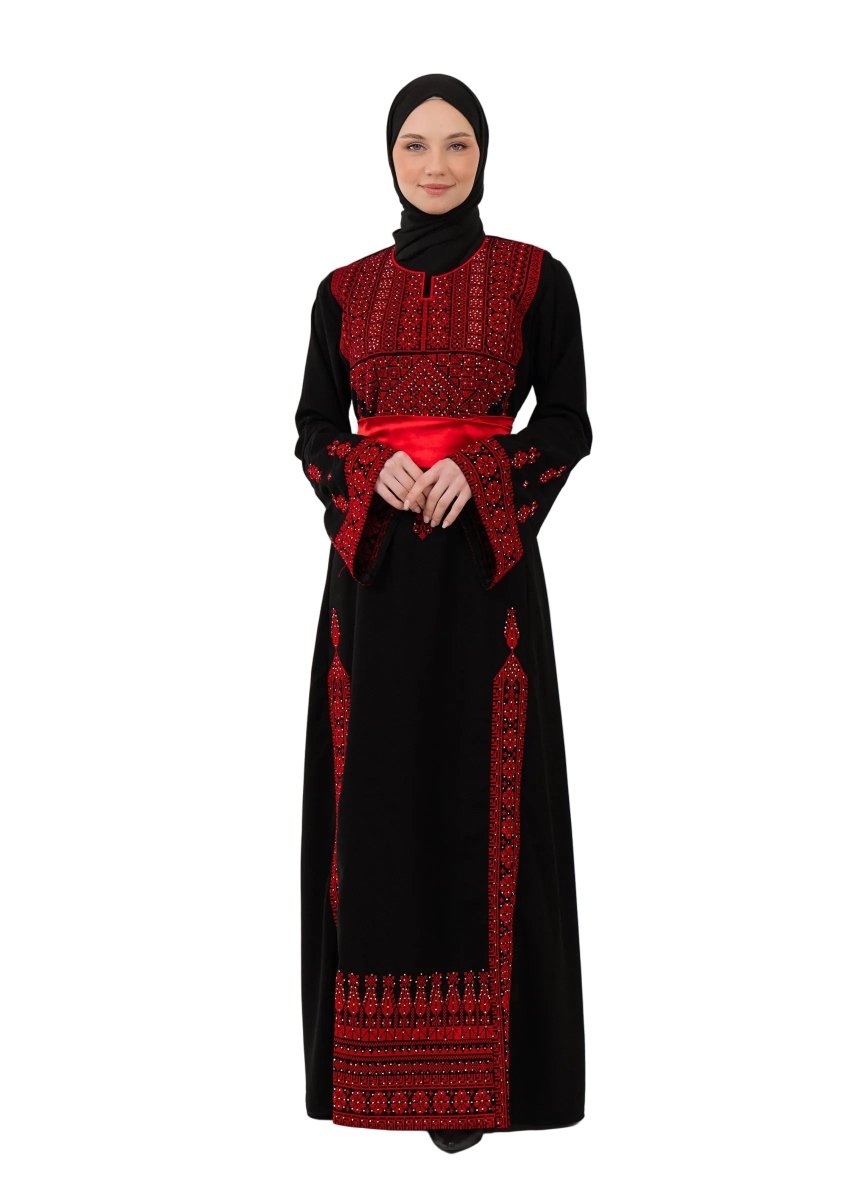 black dress with red embroidery Modern Palestinian Heritage – Tatreez shows your charming taste