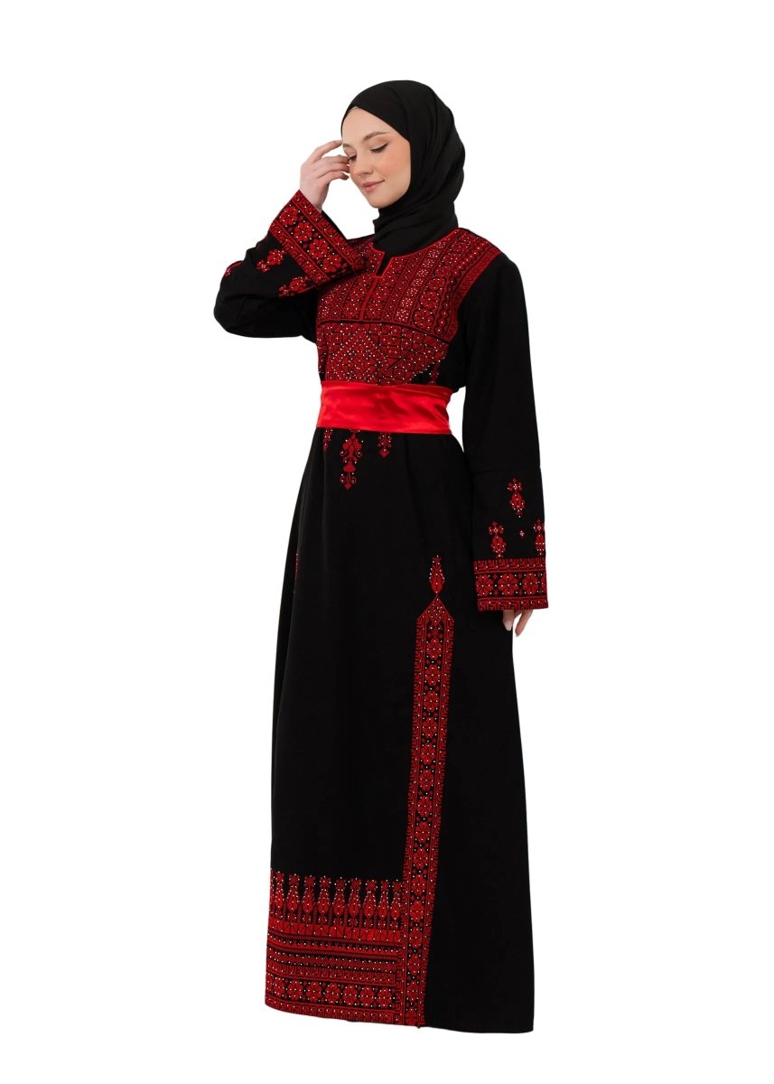 Zaytoon® Modern Black Palestinian Heritage Dress with Tatreez Embroidery