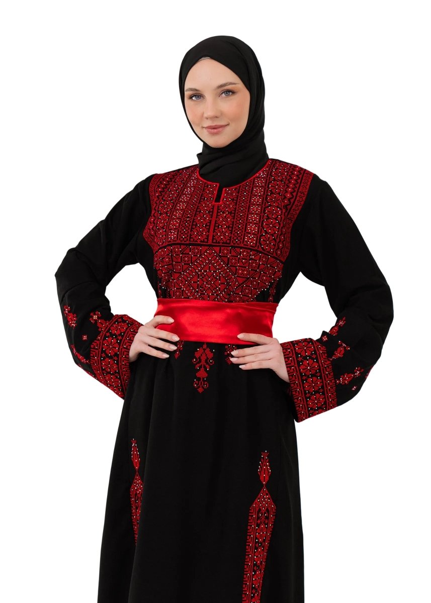 palestinian dress Modern Black Palestinian Heritage Dress – Tatreez Embroidery