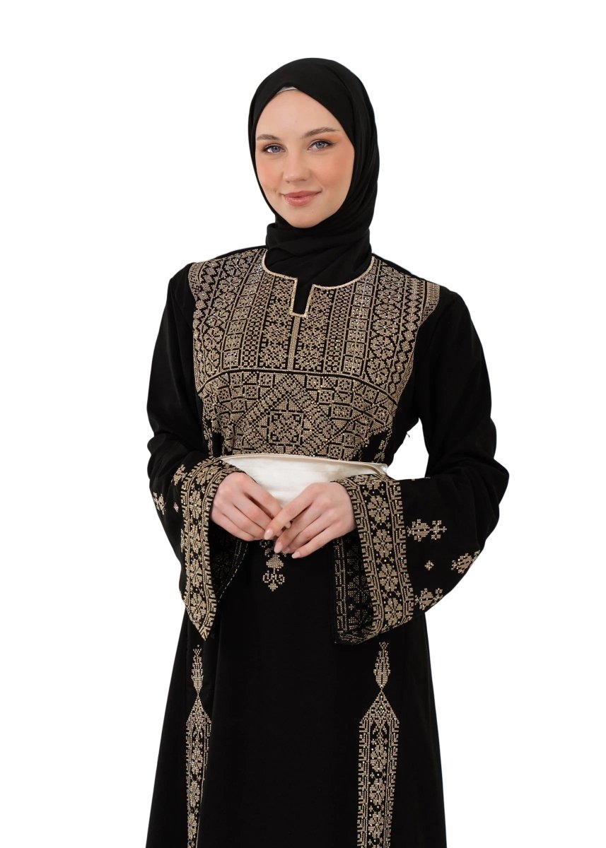 modern palestinian dress Palestinian Tatreez White Maxi Dress - Embroidered Modern Thobe