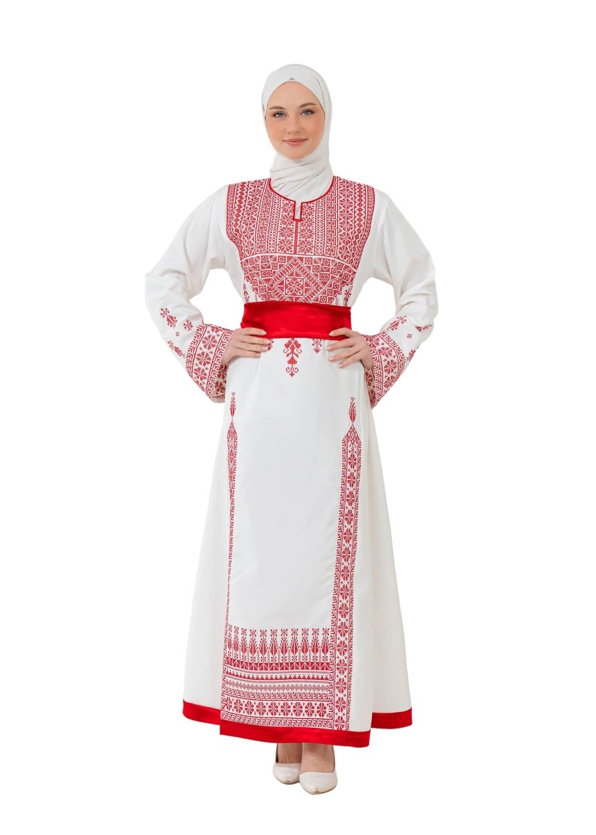 modern tatreez dress Palestinian Tatreez White Maxi Dress - Embroidered Modern Thobe
