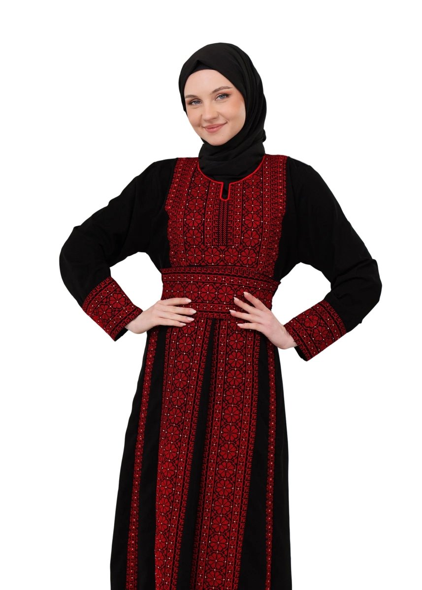Palestinian Tatreez Maxi Dress – Maqsab Metallic Embroidery