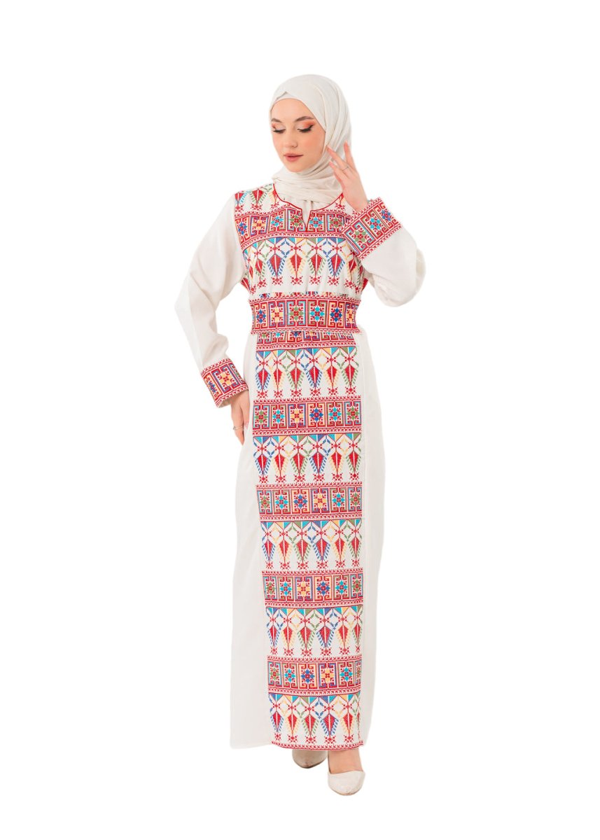 palestinian dress for women White Thobe Colorful Tatreez – Embroidered The Shifaa Embroidered Thobe Black Tie Optional Attire Color:Black Polish Calf Google Catalogue